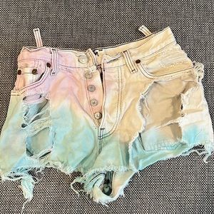 Multi colored high wasted denim shorts